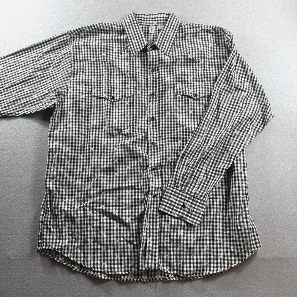 Walls Shirt Mens XL Black Check Western‎ Snap Long Sleeve Cotton Casual Work